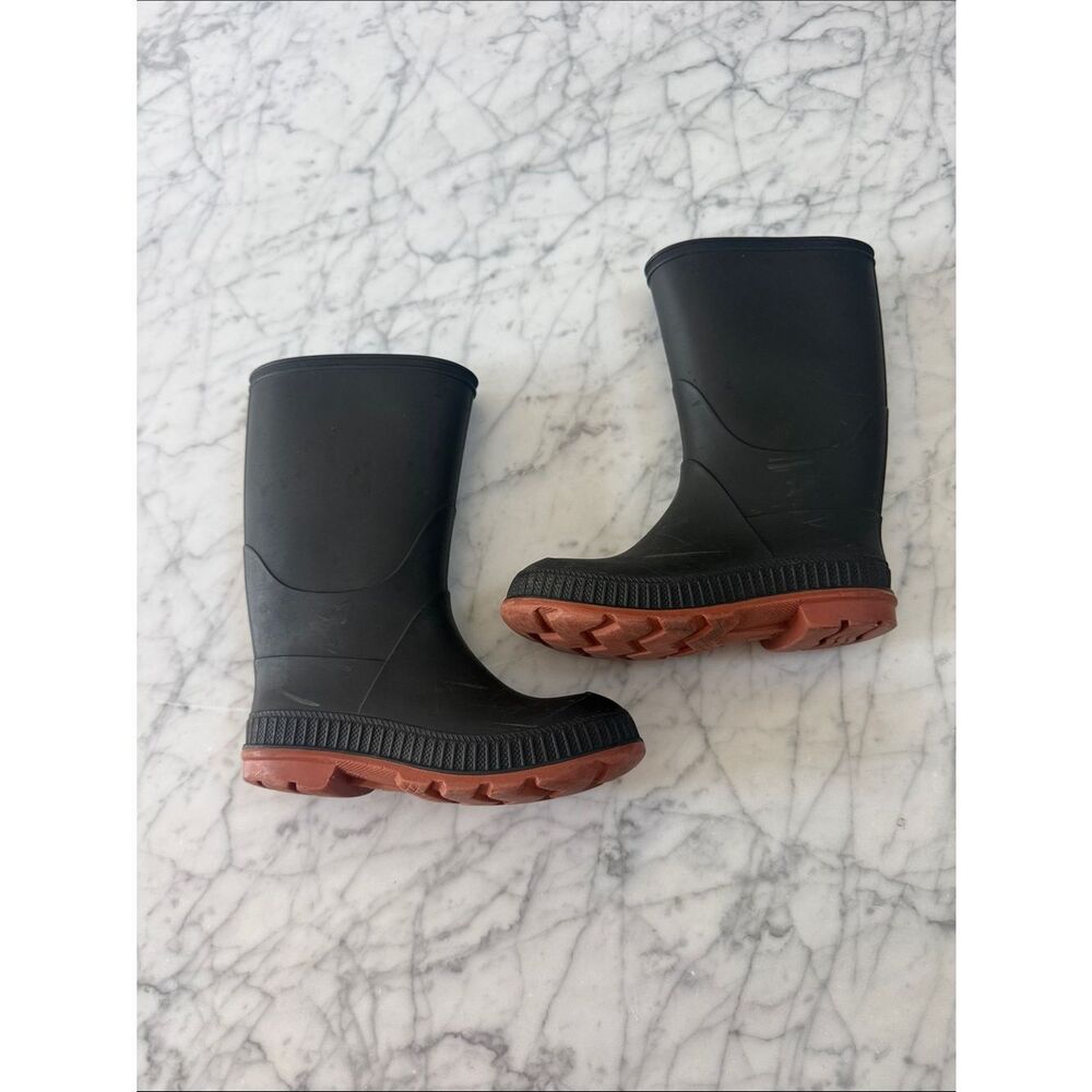 Kids Sz 11/12 Rain Boots Black Waterproof Rubber